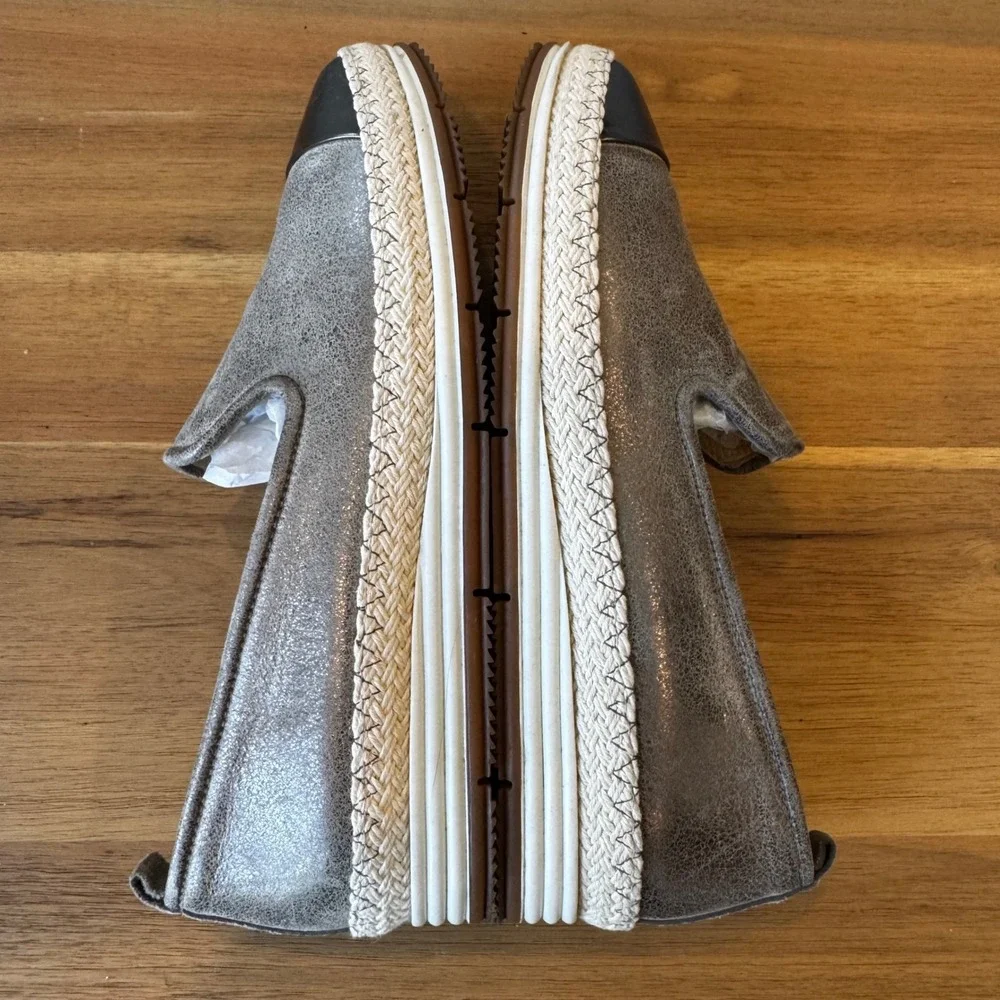 Paul Green Women 5.5 UK 3 Metallic Silver Leather Espadrille Loafer Cap Toe